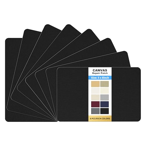 KING MOUNTAIN Canvas Repair Patch 5×8 Inch 8 Pcs Self-Adhesive Waterproof Fabric Patch for Sofas, Tents, Furniture,Tote Bags, Car Seats (Black) - color: Black, size: Canvas-5"W×8"L