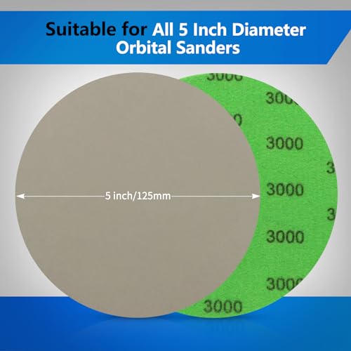 VIBRATITE 3000 Grit 5 Inch Hook & Loop Sanding Discs, 70PCS - size: 5 Inch (3000 Grit)