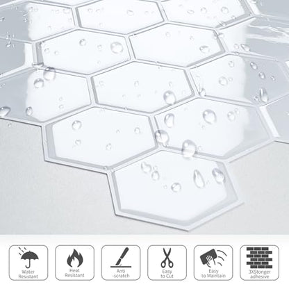 10-Sheet Hexagon Peel and Stick Kitchen Backsplash Tiles,Honeycomb Waterproof Self-Adhesive Wall Tile Stick on Backsplash for Kitchen,RV and Bathroom(White,12"×12") - color: White