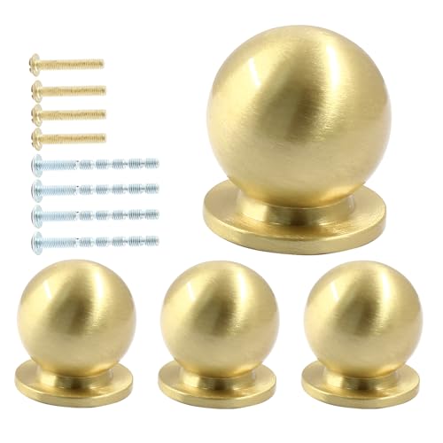 Jiozermi 4 Pack Mini Round Solid Brass Knobs, 1 Inch, Gold - color: Gold, size: 1 Inch(25mm)