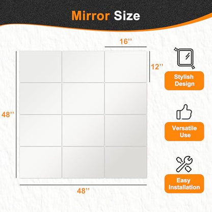Delma Frameless Mirror Tiles 16"x12"x12 Pcs Wall Mounted - size: 16''x12''-12PCS