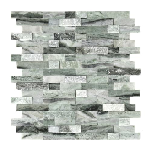 SUNWINGS 5-Sheet Peel and Stick Mosaic Natural 3D Stone Self Adhesive Marble Tiles, 11.5" x 10.7" Stick on Backsplash for Kitchen Bathroom Fireplace Vanity, Emerald Green - color: Emerald Green
