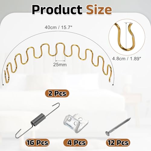 uxcell 2Pcs 15.7" Upholstery Spring Replacement Kit, Carbon Steel Sagging Cushions Repair Kit Arch Spring with Balance Hooks, S Spring Clips, Screws for Sofa Recliner Chair, Gold - color: Gold, size: 15.7"