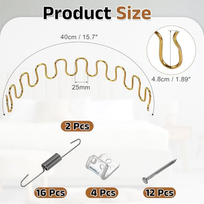 uxcell 2Pcs 15.7" Upholstery Spring Replacement Kit, Carbon Steel Sagging Cushions Repair Kit Arch Spring with Balance Hooks, S Spring Clips, Screws for Sofa Recliner Chair, Gold - color: Gold, size: 15.7"