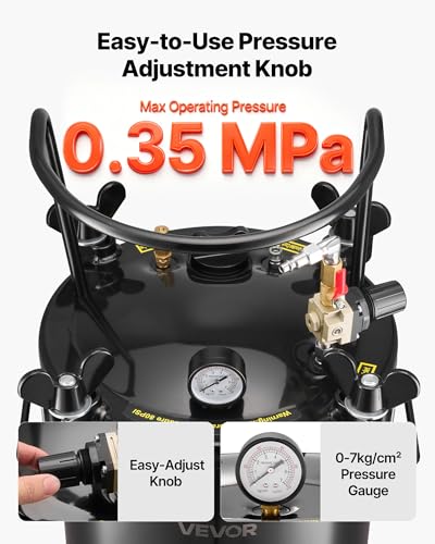 VEVOR Heavy Duty Steel Pressure Pot, 5.3 Gal/20 L Heavy Duty Steel Air Tool Pressure Pot, Pressures Pots with Three Quick-Connect Couplers for Home Use, DIY, Art Creations, Large-Diameter Tank - size: 20L/5.3Gal