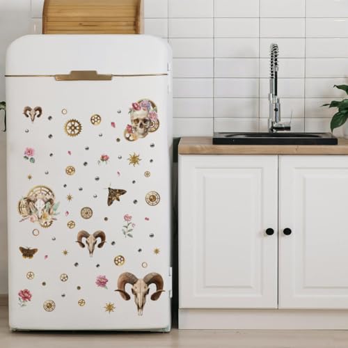 OLYCRAFT 3Pcs Retro Skull Rub on Transfers for Furniture and Crafts 6x12 Inch Sheep Skull Furniture Decals Decor Gears Transfer Stickers with 1pc Scraper for Glass Cups Cabinets DIY Home Decor - style: Skull