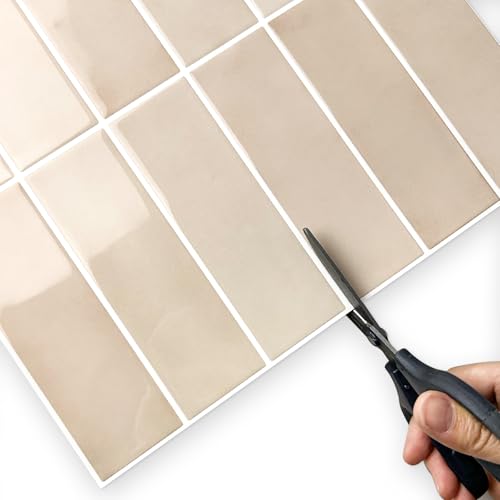 Alwayspon 12×12inch×10Pcs 2.5mm Thick Version Beige 3D Vinyl Backsplash Tiles, Self-Adhesive Peel and Stick Wall Tile Stickers Stick on Subway Tiles for Kitchen Bathroom Wall - color: Beige