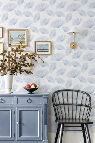 Safiyya Blue and White Peel and Stick Wallpaper Dandelion 17.3in x197in Contact Paper Peel and Stick Wall Paper Modern Boho Self Adhesive Removable Vinyl Wallpaper for Bedroom Bathroom - color: Blue/White, size: 17.3" x 197"