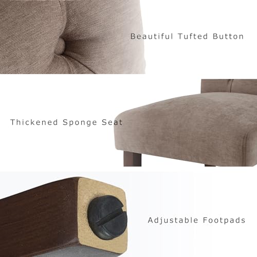 COLAMY Button Tufted Dining Chairs Set of 2, Parsons Upholstered Fabric Dining Room Chair Kitchen Chairs with Wood Legs and Padded Seat, Taupe - color: Taupe, size: set of 2