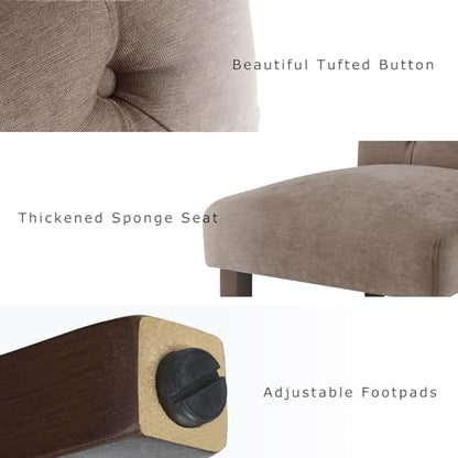 COLAMY Button Tufted Dining Chairs Set of 6, Parsons Upholstered Fabric Dining Room Chairs Kitchen Chairs with Wood Legs and Padded Seat, Taupe - color: Taupe, size: set of 6