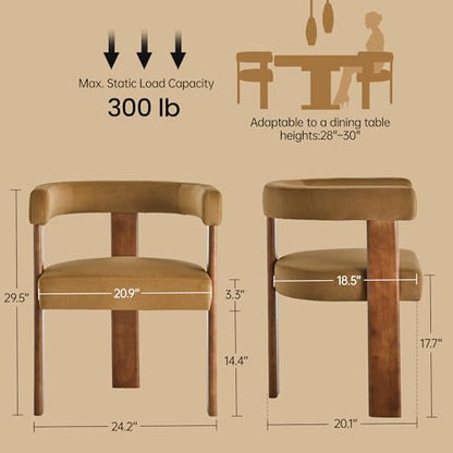 Usaint Wooden Barrel Dining Chairs Set of 2 with Walnut Wood Legs and Arm - color: Orange, size: Set of 2