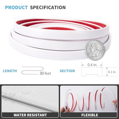 Art3d 30 ft Peel and Stick Flexible Molding Trim for Wall Tile Edge, White - color: White, size: 30 feet