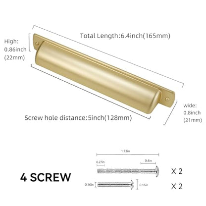 10 Pack 5inch(128mm) Brushed Brass Kitchen Cabinet Handles Cabinet Cup Pulls Gold Drawer Cup Pulls Kitchen Cabinet Hardware - color: Brushed Brass, size: 5" Hole Center（128mm）