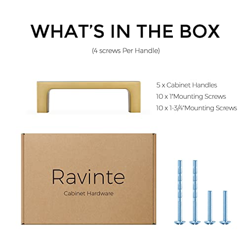 Ravinte Brushed Brass Solid Pulls Cabinet Handles 3 Inch 5 Pack - size: 3 Inch Hole Center