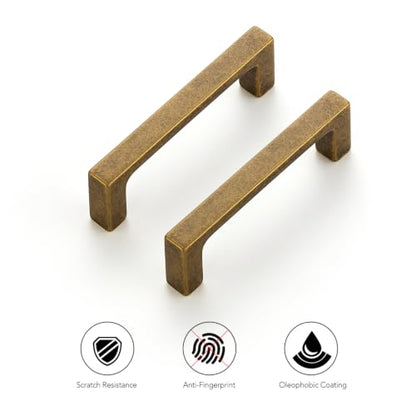 Ravinte Antique Brass Cabinet Handles Solid Square Pulls 3 Inch 10 Pack - size: 3 Inch Hole Center