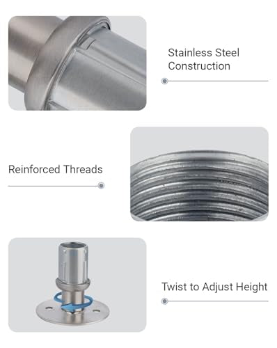 Adjustable Bullet Feet for 1-5/8" O.D. Tubing - Table Leg Levelers - color: Stainless Steel Round Flange Base Leveling Feet