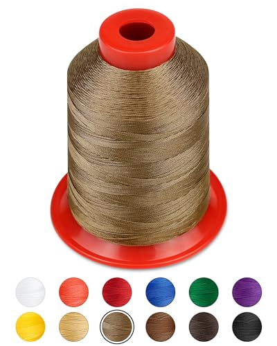1000 Meters FIVEIZERO Extra Strong Upholstery Thread,Khaki Bonded Nylon Thread for Denim Leather,Craft,Machine,DIY and Home (1 Pack) CJ - color: Khaki