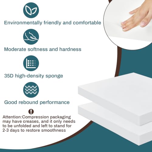 Frienda 4 Pack 2" x 16" x 17" Upholstery High Density Foam Cushion, White - color: White, size: 2" x 16" x 17"