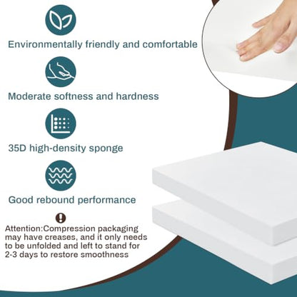 Frienda 2 Pack 2" x 16" x 17" Upholstery High Density Foam Square White - color: White, size: 2" X 16" X 17", style: Square