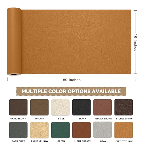TIANLDD Leather Repair Tape,16 x 80 Inches Self Adhesive Leather Repair Patch，Leather Repair Kit for Furniture，Couches,Car Seats,Cabinets,Handbags(Yellowish Brown-Litchi Grain) - color: Yellowish Brown-Litchi Grain, size: 16" x 80"