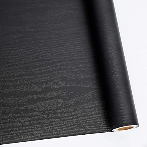 Abyssaly Black Wood Contact Paper Peel and Stick Wallpaper for Cabinets - color: Black, size: 17.7" x 1004"