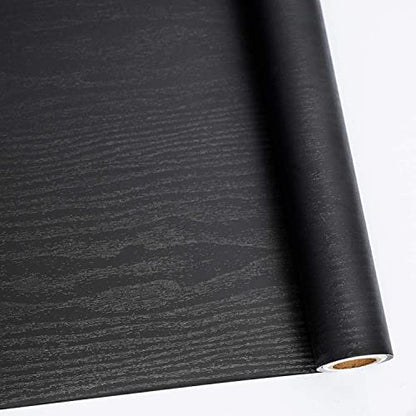 Abyssaly Black Wood Contact Paper Peel and Stick Wallpaper for Cabinets - color: Black, size: 17.7" x 1004"