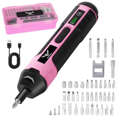 JENABOM 3.6V Electric Screwdriver Rechargeable, Cordless Screwdriver - color: Pink-105pcs