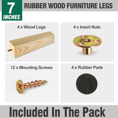 FoDau770 Square Furniture Legs 7 Inch, Ash Wood Legs with 5/16"-18 Bolts - size: 7 Inch