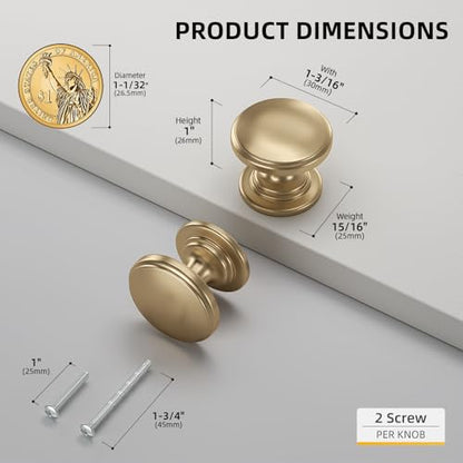 Goldenwarm Cabinet Knobs, Champagne Bronze Dresser Knobs 1-1/5 Inch 25 Pack Round Kitchen Hardware, Solid Zinc Alloy, Single Hole, Screws Included, Drawer Knob for Cupboard Dresser Bathroom Vanity - color: Champagne Bronze