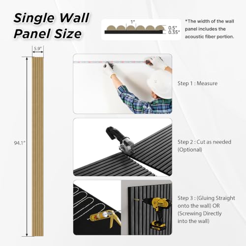 SMARTSTANDARD Wood Fluted Acoustic Wall Panels, 94x5.9in, 6Pcs, Classic Oak - color: Classic Oak