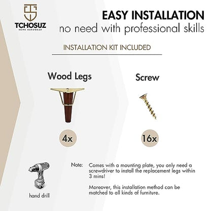 5 Inch Wood Furniture Legs with Metal Triangle Frame,4Pcs Walnut - color: Walnut, size: 5"/13cm