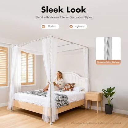 Canopy Bed Frame Full/Queen Size, Stainless Steel Four Corner Bed Brackets