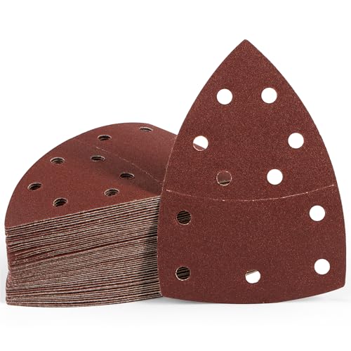 50 PCS Mouse Sander Sandpaper for Mouse Sander 11 Hole Detail Sandpaper Sanding Paper 120 Grit Hook and Loop Sander Pads Triangular Sanding Sheets Abrasive Sanding Paper - style: 11 hole 50PCS 120Grit