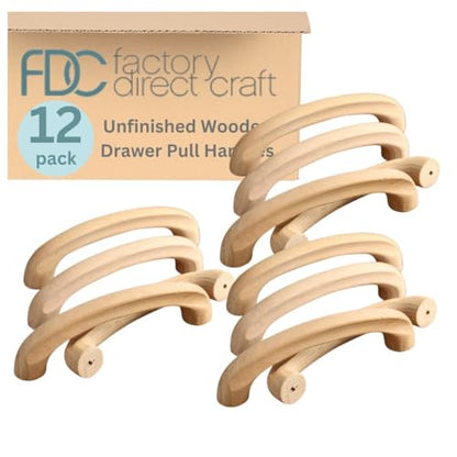 12 Unfinished Wood Cabinet Pulls – 4-1/4" Drawer Knobs for DIY Furniture