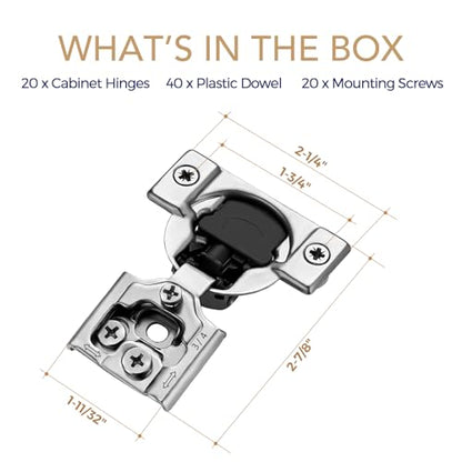 Soft Close Hinges for Kitchen Cabinet Hinges, 3/4 Inch Overlay, 20 Pack - size: 3/4 inch Overlay