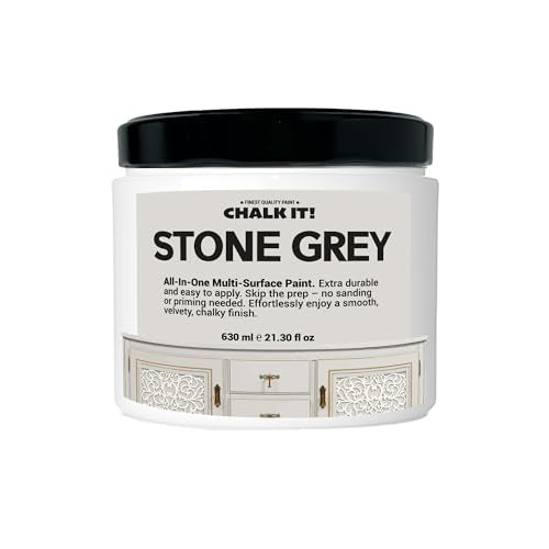 CHALK IT! All-in-One Multi-Surface Chalk Paint for Furniture & Cabinets - No Sanding, No Primer, Built-In Top Coat Water-Based, Low-Odor, Fast-Drying, Matte Finish (Stone Grey) - color: Stone Grey