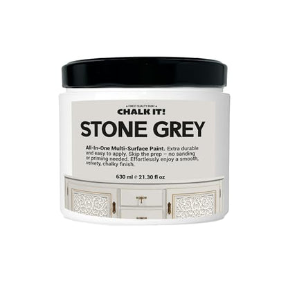 CHALK IT! All-in-One Multi-Surface Chalk Paint for Furniture & Cabinets - No Sanding, No Primer, Built-In Top Coat Water-Based, Low-Odor, Fast-Drying, Matte Finish (Stone Grey) - color: Stone Grey