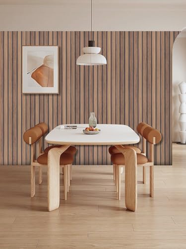 Wood Slat Panel Peel and Stick Wallpaper Brown Wooden Contact Paper - color: Brown, size: 17.7" x 236.2"