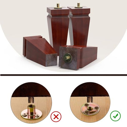 Wood Legs for Furniture 8 inch Heavy Duty Sofa Legs Square Brown Bed Legs Pack of 4, Sofa Replacement Parts, Dresser Leg, Cabinet Feet, Futon, Ottoman, Couch Legs, Couch Riser - color: Brown, size: 8"H*3.15"W