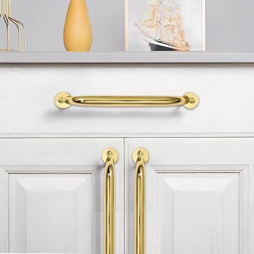10 Pack 3-1/2 inch Hole Center Polished Brass Cabinet Pulls - Heavy Duty Solid Drawer Hardware Handles Kitchen Vanity Bathroom Handles - color: Polished Brass, size: 3-1/2"(89mm) Hole Center