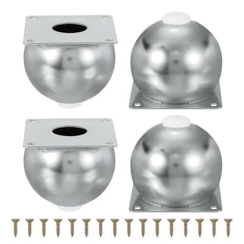 uxcell Legs for Furniture Set of 4, Heavy Duty Metal Sphere Furniture Feet with Rubber Pads for Dresser, Sofa, Tables, Bed and Cabinet(2.8", Silver) - color: Silver, size: 2.8"