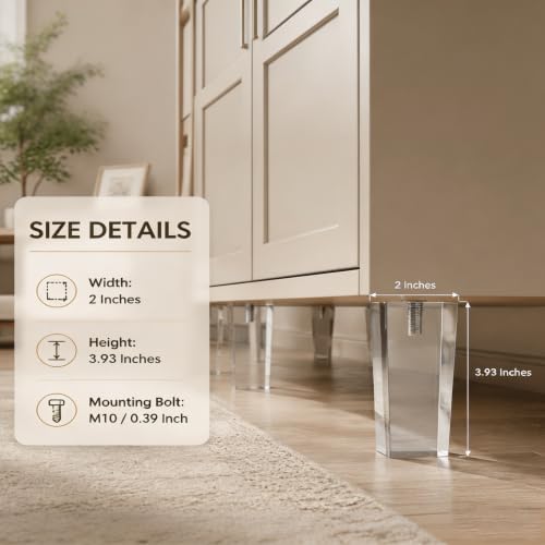 Clear Acrylic Couch Legs, 4 Inch Height, 2 Inch Width, 4Pcs - size: H 4 Inch