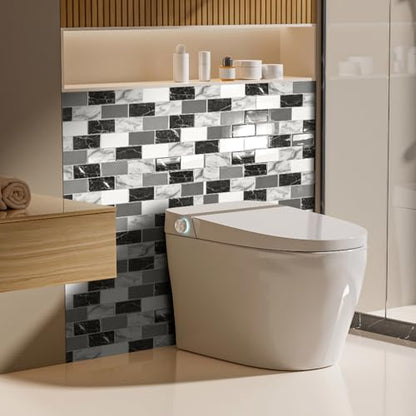 Art3d 10-Pack Marble Wall Tiles Peel and Stick Backsplash, Black White Grey - color: White Grey Marble