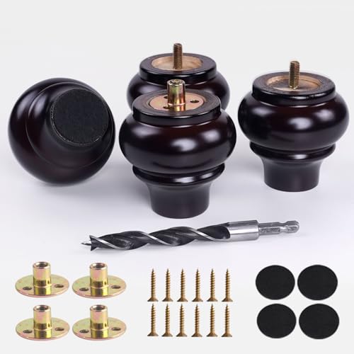 Wood Legs for Furniture Set of 4 Couch Legs 3 inch,Replacement Sofa Legs Wooden Furniture Legs Sofa Feet Cabinet Legs Bed Support Legs (Brown, 3 Inch) - color: Black Brown, size: 3 Inch