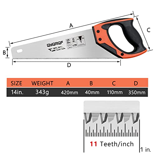 14 in Hand Saw, 11 TPI Fine-Cut Soft-Grip Hardpoint Wood Handsaw, Orange - color: Orange-14 Inch