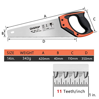 14 in Hand Saw, 11 TPI Fine-Cut Soft-Grip Hardpoint Wood Handsaw, Orange - color: Orange-14 Inch