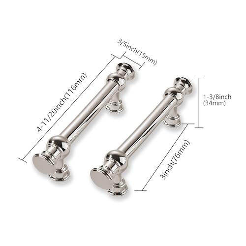 2 Pack 3 Inch Hole Center Polished Nickel Cabinet Pulls-Heavy Duty Solid Cabinet Handles Suitable for Cabinets, Dressers, Kitchens and Bathroom cabinets - color: Polished Nickel, size: 3 Inch hole center, style: 2-Pack