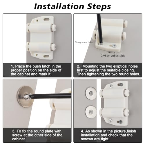 Magnetic Push Latch,Double Push to Open Cabinet Door Touch Latches,2 Pack - color: White