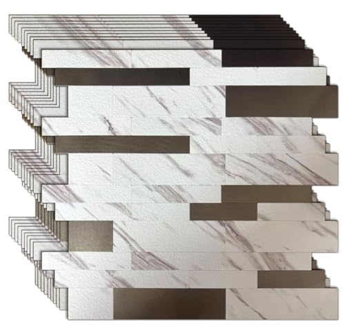 10pcs PVC Metal Mosaic Wall Stickers,White Marble+Frosted Grey-2 - color: White Marble+Frosted Grey-2