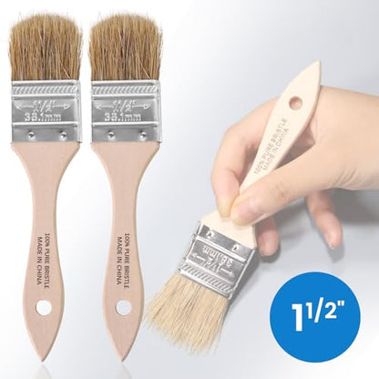 ETERNA 4Pack Household Chip Paint Brush 0.5inch 1inch 1.5inch 2inch Natural Bristles Wooden Handle Flat Brushes Set for Painting, Glue, Oil, Acrylic, Stain - color: 4 Pack- 0.5", 1", 1.5", 2"